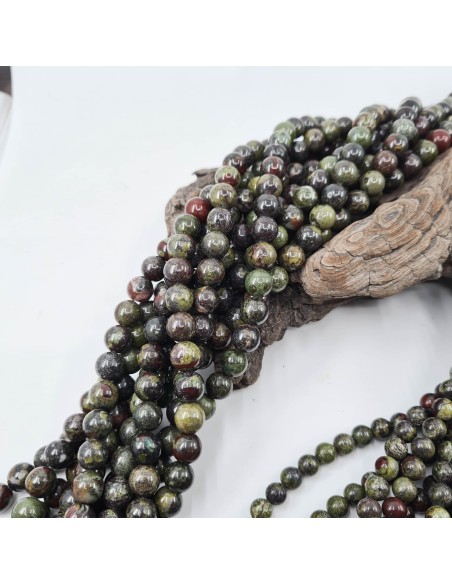 Jaspe Sang de Dragon, fil de perles rondes en pierre naturelle