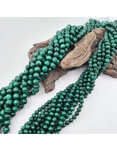 Malachite A, fil de perles rondes en pierre naturelle