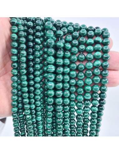 Malachite A, fil de perles rondes en pierre...