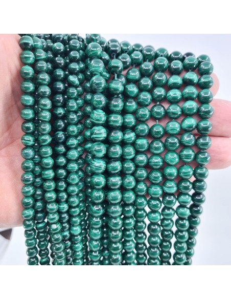 Malachite A, fil de perles rondes en pierre naturelle