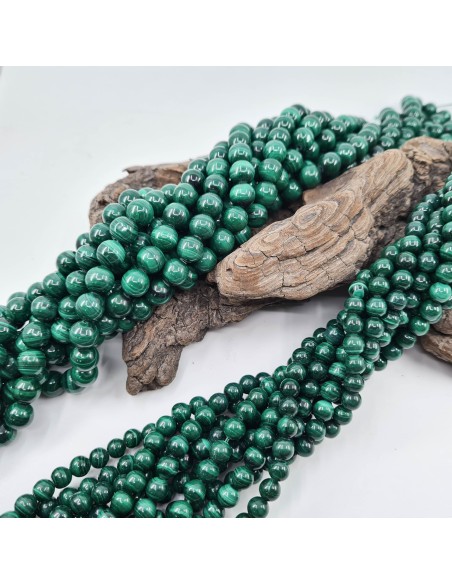 Malachite A, fil de perles rondes en pierre naturelle