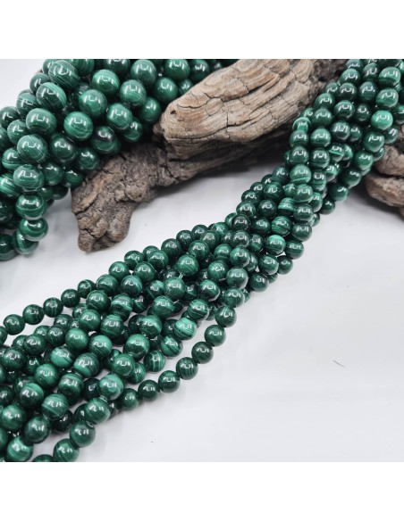 Malachite A, fil de perles rondes en pierre naturelle