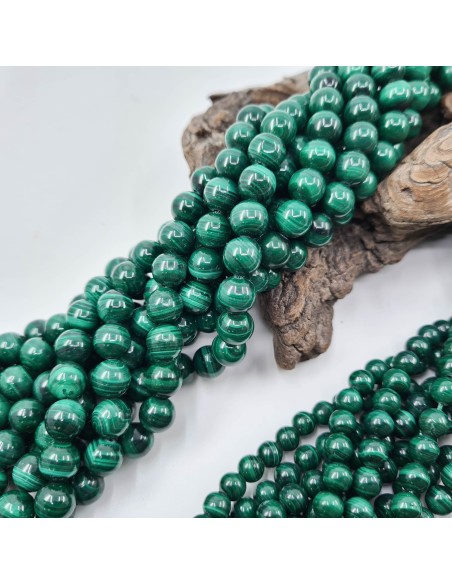 Malachite A, fil de perles rondes en pierre naturelle