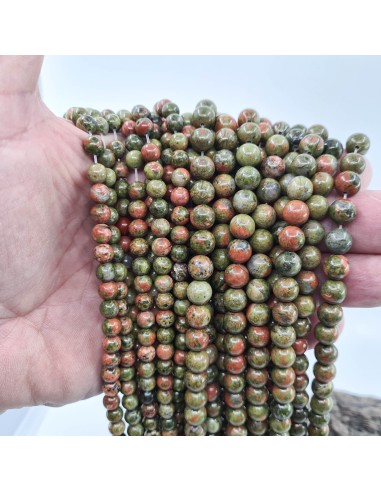 Unakite, fil de perles rondes en pierre...