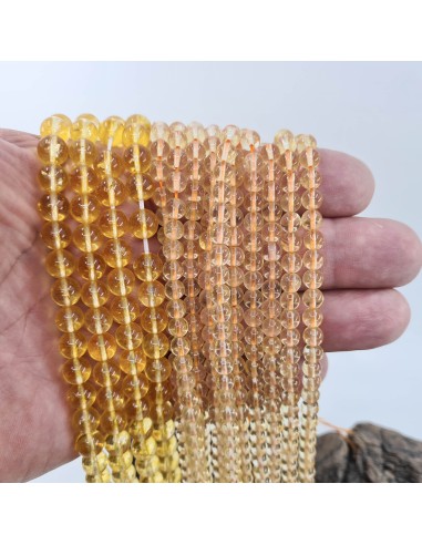 Citrine naturelle, fil de perles rondes en...