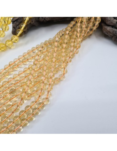 Citrine naturelle, fil de perles rondes en...