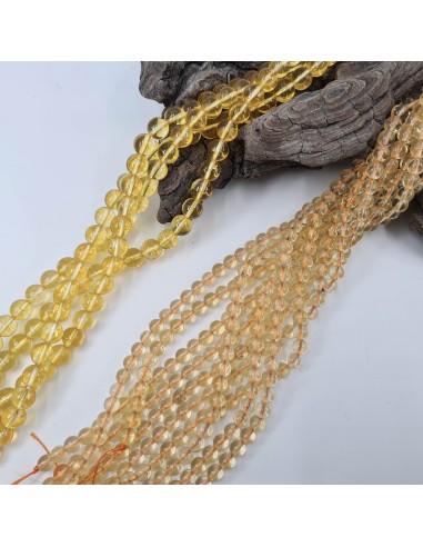 Citrine naturelle, fil de perles rondes en...