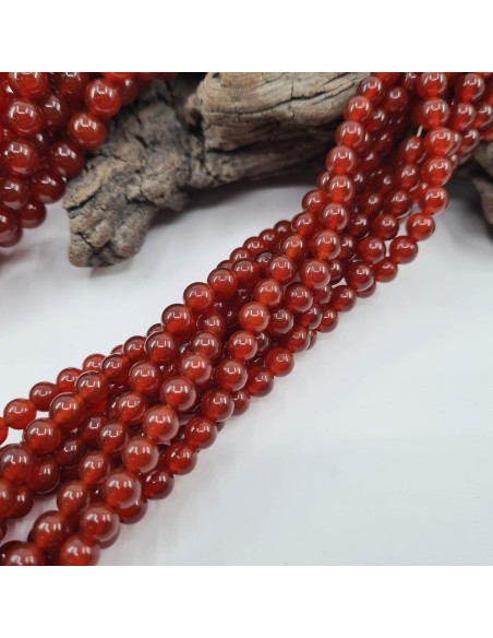 Cornaline Unie, fil de perles rondes en pierre naturelle