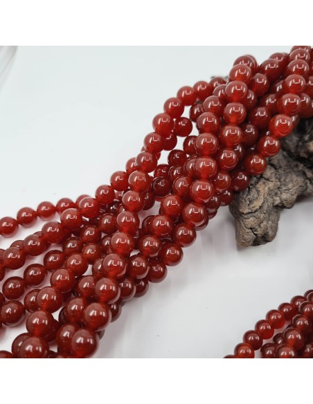 Cornaline Unie, fil de perles rondes en pierre naturelle