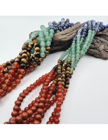 7 Chakras, fil de perles rondes en pierre...