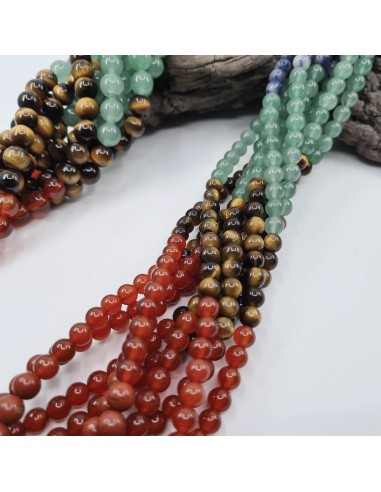 7 Chakras, fil de perles rondes en pierre...