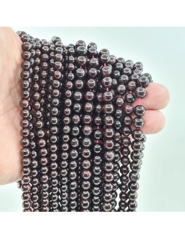 Grenat Almandin, fil de perles rondes en pierre...