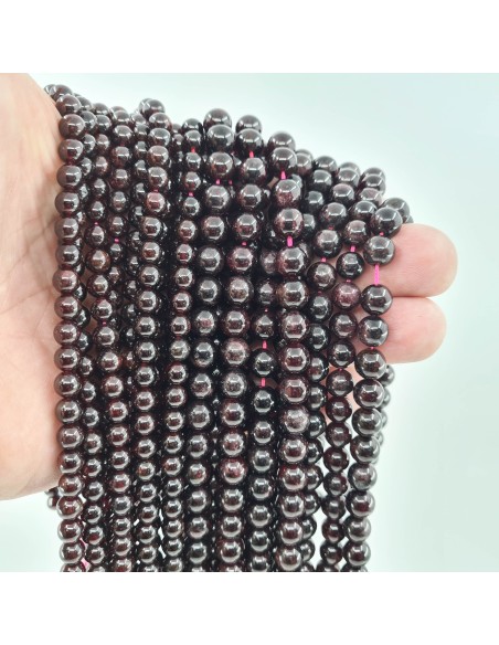 Grenat Almandin, fil de perles rondes en pierre naturelle