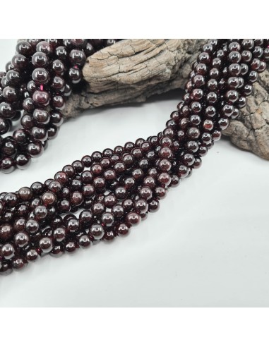 Grenat Almandin, fil de perles rondes en pierre...