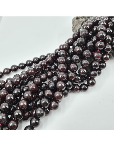 Grenat Almandin, fil de perles rondes en pierre...