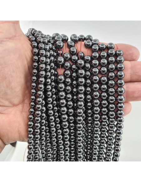 Hématite, fil de perles rondes en pierre naturelle