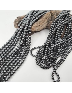 Fil de perles rondes en Hématite