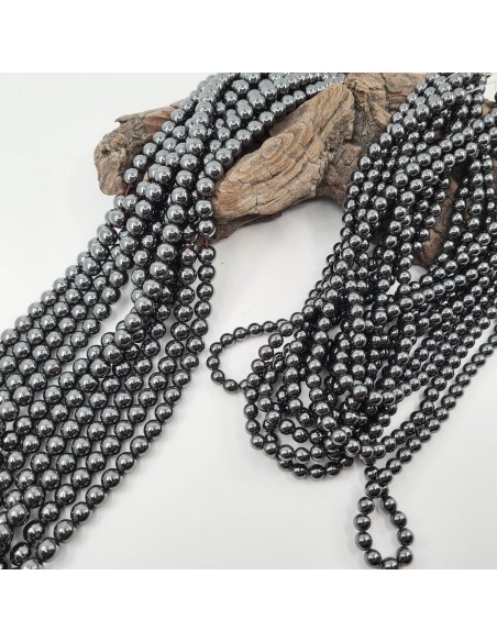 Fil de perles rondes en Hématite