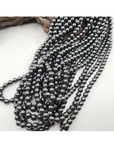Hématite, fil de perles rondes en pierre naturelle