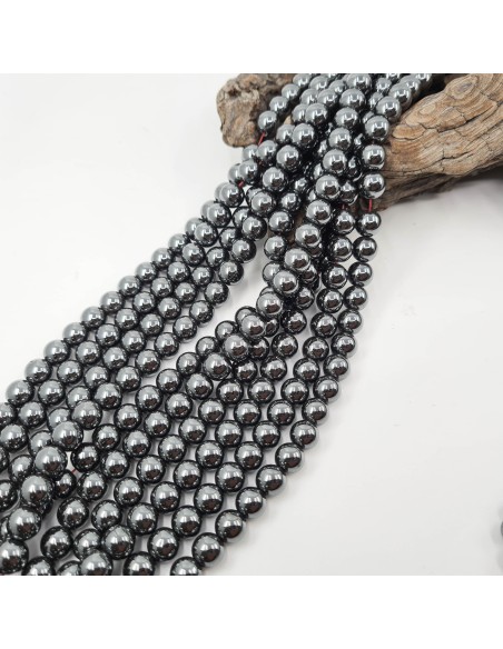 Hématite, fil de perles rondes en pierre naturelle