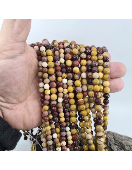 Jaspe Mokaïte, fil de perles rondes en pierre naturelle