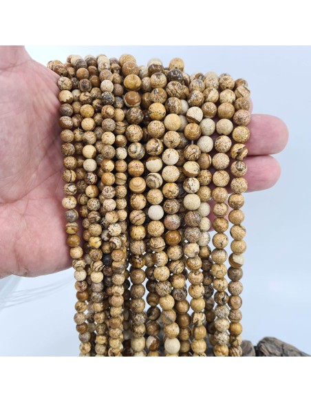 Jaspe Paysage, fil de perles rondes en pierre naturelle