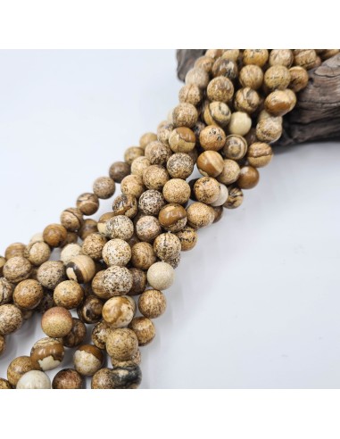 Jaspe Paysage, fil de perles rondes en pierre...