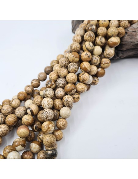 Jaspe Paysage, fil de perles rondes en pierre naturelle