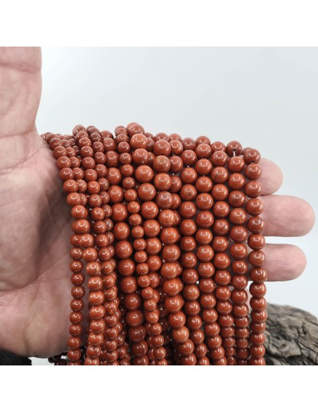 Jaspe Rouge, fil de perles rondes en pierre naturelle