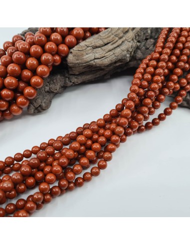 Jaspe Rouge, fil de perles rondes en pierre...