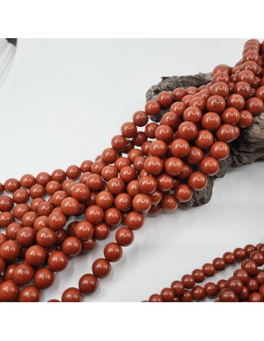 Jaspe Rouge, fil de perles rondes en pierre...