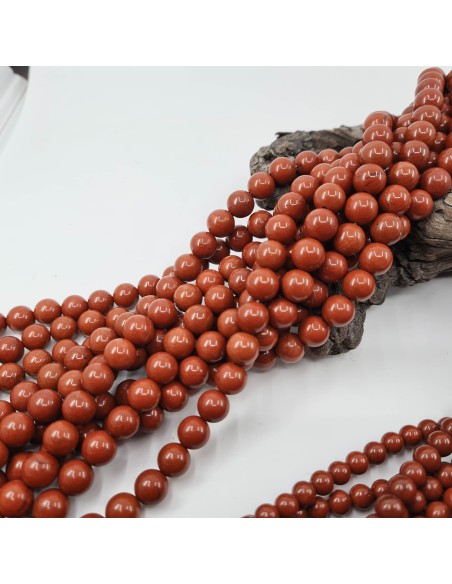 Jaspe Rouge, fil de perles rondes en pierre naturelle