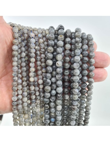 Labradorite A, fil de perles rondes en pierre...