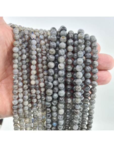 Labradorite A, fil de perles rondes en pierre naturelle