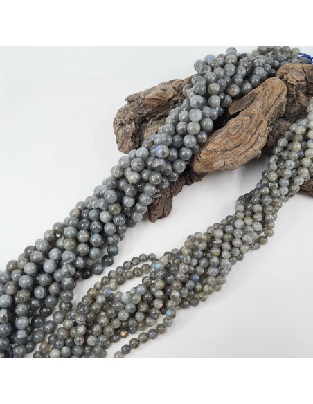 Labradorite A, fil de perles rondes en pierre naturelle