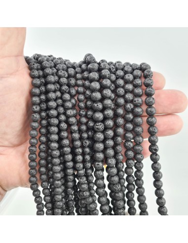 Lave, fil de perles rondes en pierre naturelle