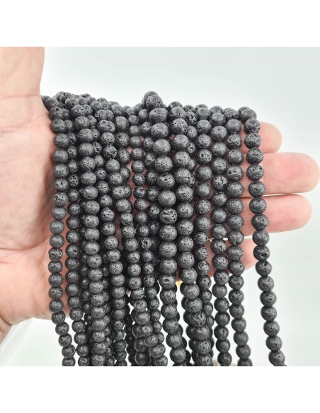 Lave, fil de perles rondes en pierre naturelle