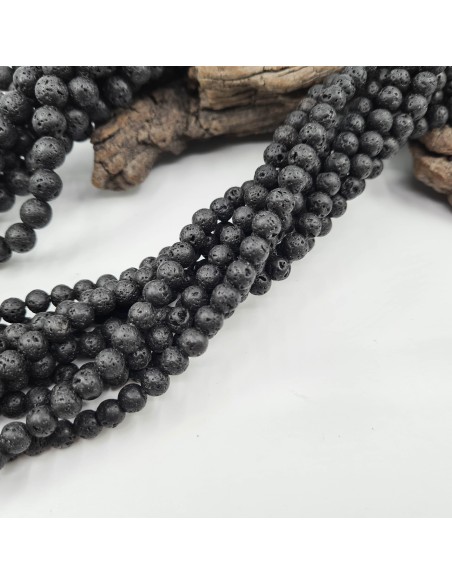 Lave, fil de perles rondes en pierre naturelle