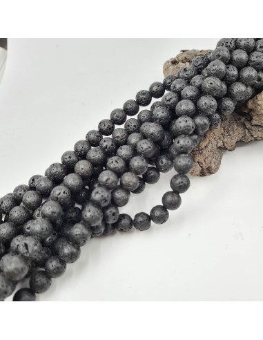 Lave, fil de perles rondes en pierre naturelle