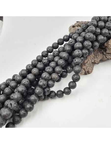 Lave, fil de perles rondes en pierre naturelle