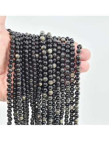 Obsidienne dorée, fil de perles rondes en...