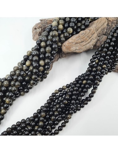 Obsidienne dorée, fil de perles rondes en...
