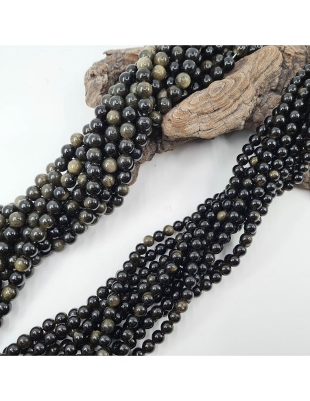 Obsidienne dorée, fil de perles rondes en pierre naturelle