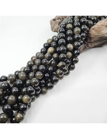 Obsidienne dorée, fil de perles rondes en pierre naturelle
