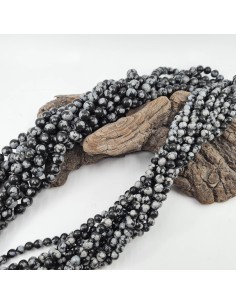 Fil de perles rondes en Obsidienne neige