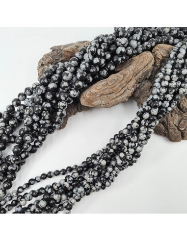 Obsidienne Neige, fil de perles rondes en...