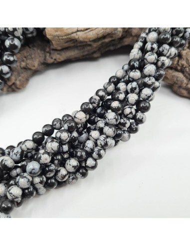 Obsidienne Neige, fil de perles rondes en...
