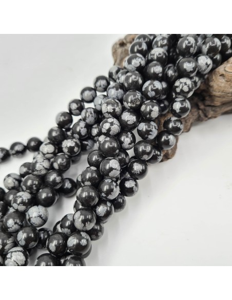 Obsidienne Neige, fil de perles rondes en pierre naturelle