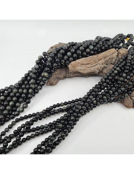 Fil de perles rondes en Obsidienne Œil Céleste