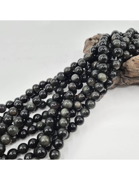 Obsidienne Oeil  Céleste AA, fil de perles rondes en pierre naturelle